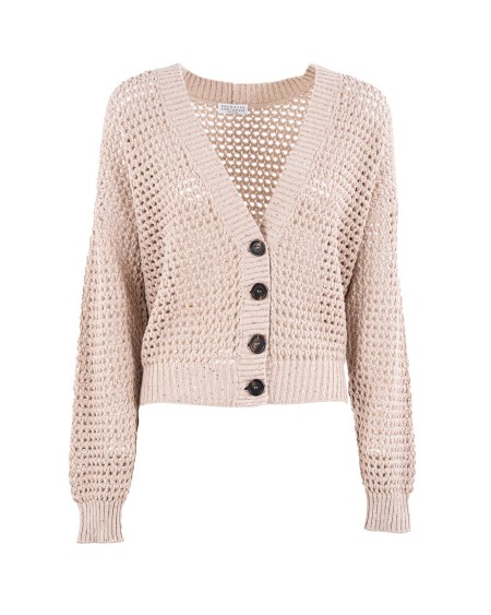 Shop BRUNELLO CUCINELLI  Cardigan: Brunello Cucinelli cardigan Dazzling Net in cotone.
Chiusura con bottoni in corno.
Spalla abbassata.
Polsini e fondo in maglia a costina.
Lavorazione a rete.
Composizione: 96% cotone, 4% poliestere.
Made in Italy.. MDV796806-C059